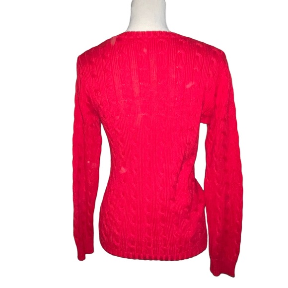 Ralph Lauren Sport Women’s V-Neck Cable Knit Sweater Red Size Medium 100% Cotton - Picture 3 of 5